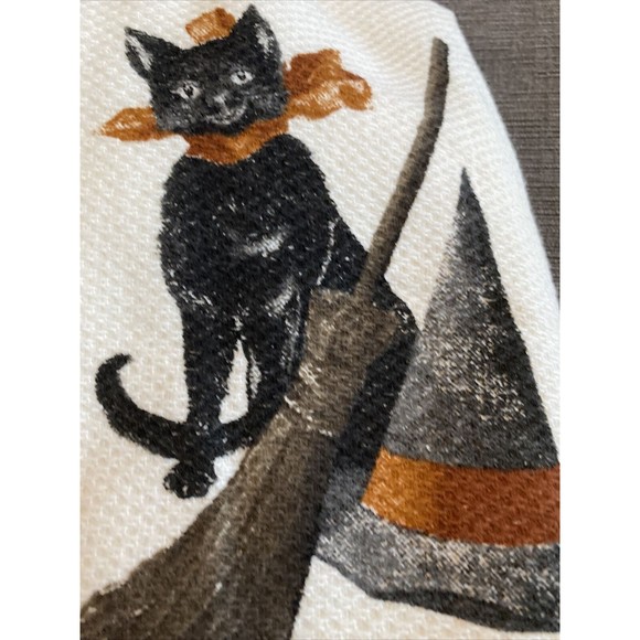 NWT Storehouse Seasonal Ghost Halloween Set 3 Kitchen Towels Black Cat Broom - Picture 2 of 5